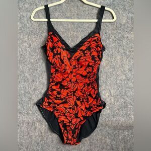 Rose Marie Reid Swimsuits Women's 12 Black Orange Nylon Shoulder Straps Pullover